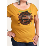Estilo Clothing™ Bata Drums Afro Cuban Cut Boat Neck T-shirt, Antique Gold