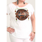 Estilo Clothing™ Bata Drums Afro Cuban Cut Boat Neck T-shirt, White