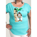 Estilo Clothing™ Bongocero Bongo Player Cut Boat Neck T-shirt, Blue Estilo Clothing™ Bongocero Bongo Player Cut Boat Neck T-shirt, Blue