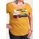 Estilo Clothing™ Cutting & Slapping Conga Turntable Cut Boat Neck T-shirt, Antique Gold