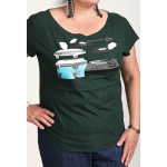 Estilo Clothing™ Cutting & Slapping Conga Turntable Cut Boat Neck T-shirt, Forest Green
