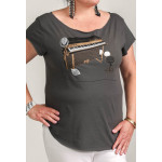 Estilo Clothing™ Esperando Montuno Fender Rhodes Piano Cut Boat Neck T-Shirt, Heavy Metal Gray
