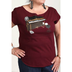 Estilo Clothing™ Esperando Montuno Fender Rhodes Piano Cut Boat Neck T-Shirt, Maroon