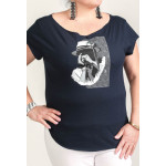 Estilo Clothing™ Harmonic Blues Harmonica Player Cut Boat Neck T-shirt, Midnight Navy