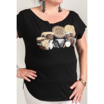 Estilo Clothing™ La Cumbia de Colombia y Panama Cut Boat Neck T-shirt, Black Estilo Clothing™ La Cumbia de Colombia y Panama Cut Boat Neck T-shirt, Black