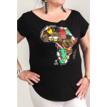 Estilo Clothing™ One Drum Africa/Drum Cut Boat Neck T-shirt, Black