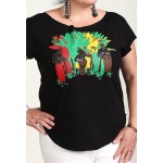 Estilo Clothing™ Tambores del Caribe Caribbean Drummers Cut Boat Neck T-shirt, Black Estilo Clothing™ Tambores del Caribe Caribbean Drummers Cut Boat Neck T-shirt, Black