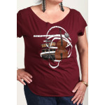 Estilo Clothing™ El Nuevo Tumbao Upright Bass, Timbales, Congas Cut Boat Neck T-shirt, Maroon