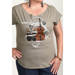 Estilo Clothing™ El Nuevo Tumbao Upright Bass, Timbales, Congas Cut Boat Neck T-shirt, Warm Gray