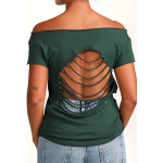 Estilo Clothing™ Cutting & Slapping Conga Turntable Cut Boat Neck T-shirt, Forest Green