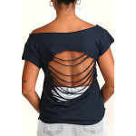 Estilo Clothing™ Harmonic Blues Harmonica Player Cut Boat Neck T-shirt, Midnight Navy