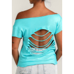 Estilo Clothing™ Bongocero Bongo Player Cut Boat Neck T-shirt, Blue Estilo Clothing™ Bongocero Bongo Player Cut Boat Neck T-shirt, Blue