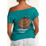 Estilo Clothing™ Bongocero Bongo Player Cut Boat Neck T-shirt, Teal