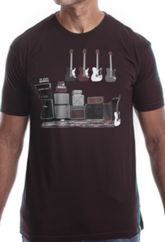 Estilo Clothing™ Amped Up Electric Bass Guitar & Amps T-shirt, Oxblood