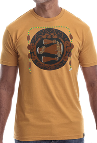 Estilo Clothing™ Bata Drums Afro Cuban T-shirt, Antique Gold