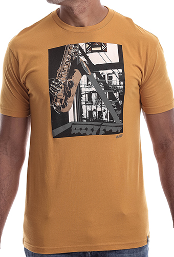 Estilo Clothing™ Inner City Saxophone T-shirt, Antique Gold