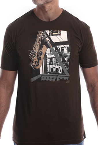 Estilo Clothing™ Inner City Saxophone T-shirt, Dark Chocolate