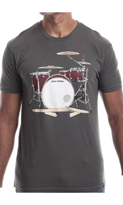 Estilo Clothing™ Drum Set & Broken Sticks T-shirt, Heavy Metal Gray
