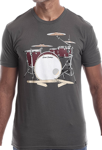 Estilo Clothing™ Drum Set & Broken Sticks T-shirt, Heavy Metal Gray