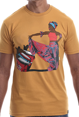 Estilo Clothing™ Afro Puerto Rican Bomba T-shirt, Antique Gold