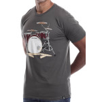 Estilo Clothing™ Drum Set & Broken Sticks T-shirt, Heavy Metal Gray