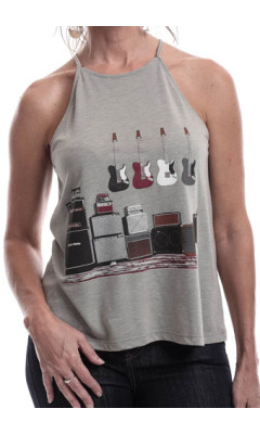 Estilo Clothing™ Amped Up Electric Bass Guitar & Amps High Neck Halter Blouse