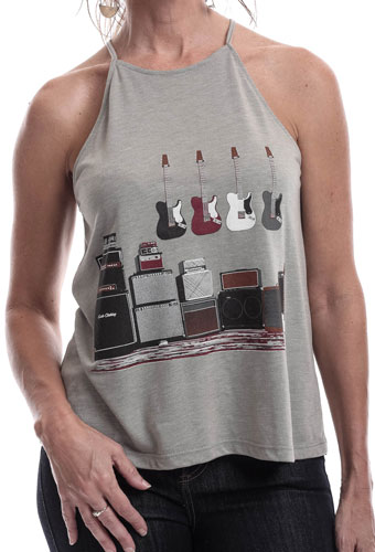 Estilo Clothing™ Amped Up Electric Bass Guitar & Amps High Neck Halter Blouse