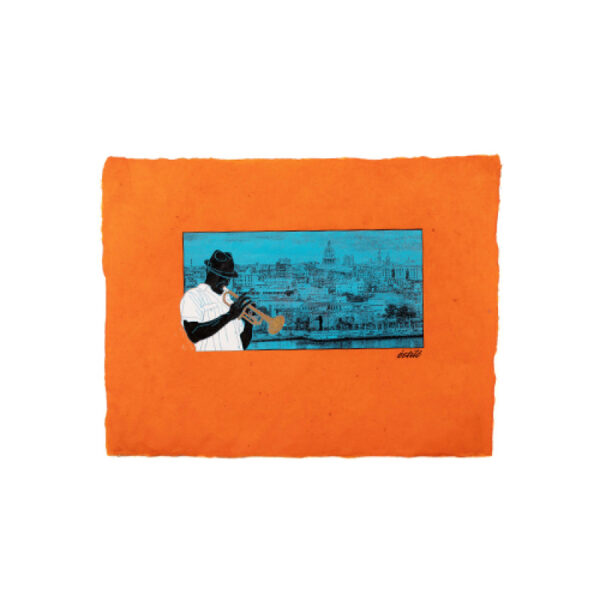 Havana Blues, Trumpet Player Havana, Cuba Skyline Art Print on Paper