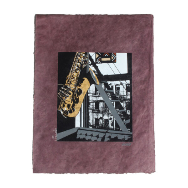 Inner City Saxophone Art Print on Paper, Gold