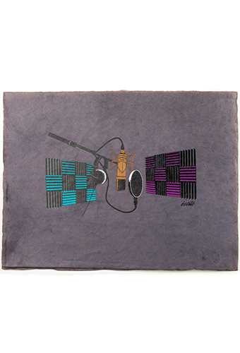 Studio Microphone Art Print on Paper, Denim