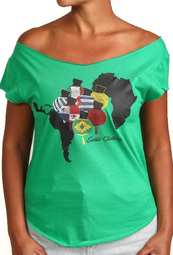 Ritmo African & Latin Diaspora Shekere Cut Boat Neck T-shirt, Kelly Green