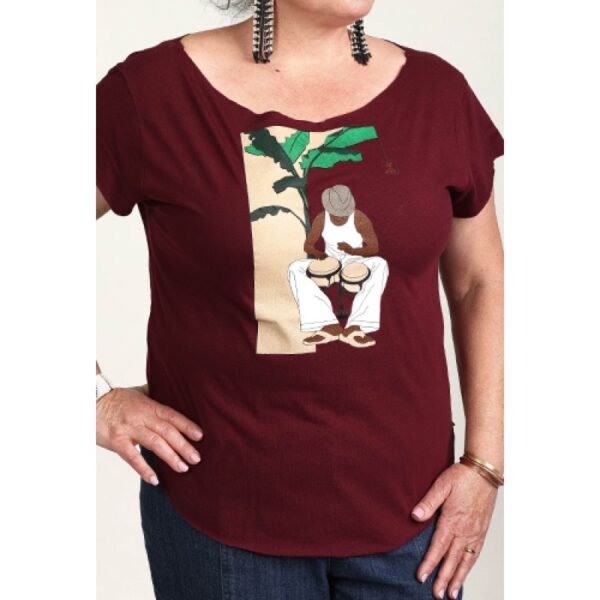 Bongocero Bongo Player Cut Boat Neck T-shirt