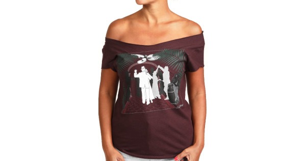 Art Deco Cuban Cafe Cut Boat Neck T-shirt