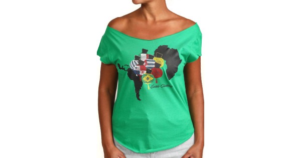 Ritmo African & Latin Diaspora Shekere Cut Boat Neck T-shirt, Kelly Green