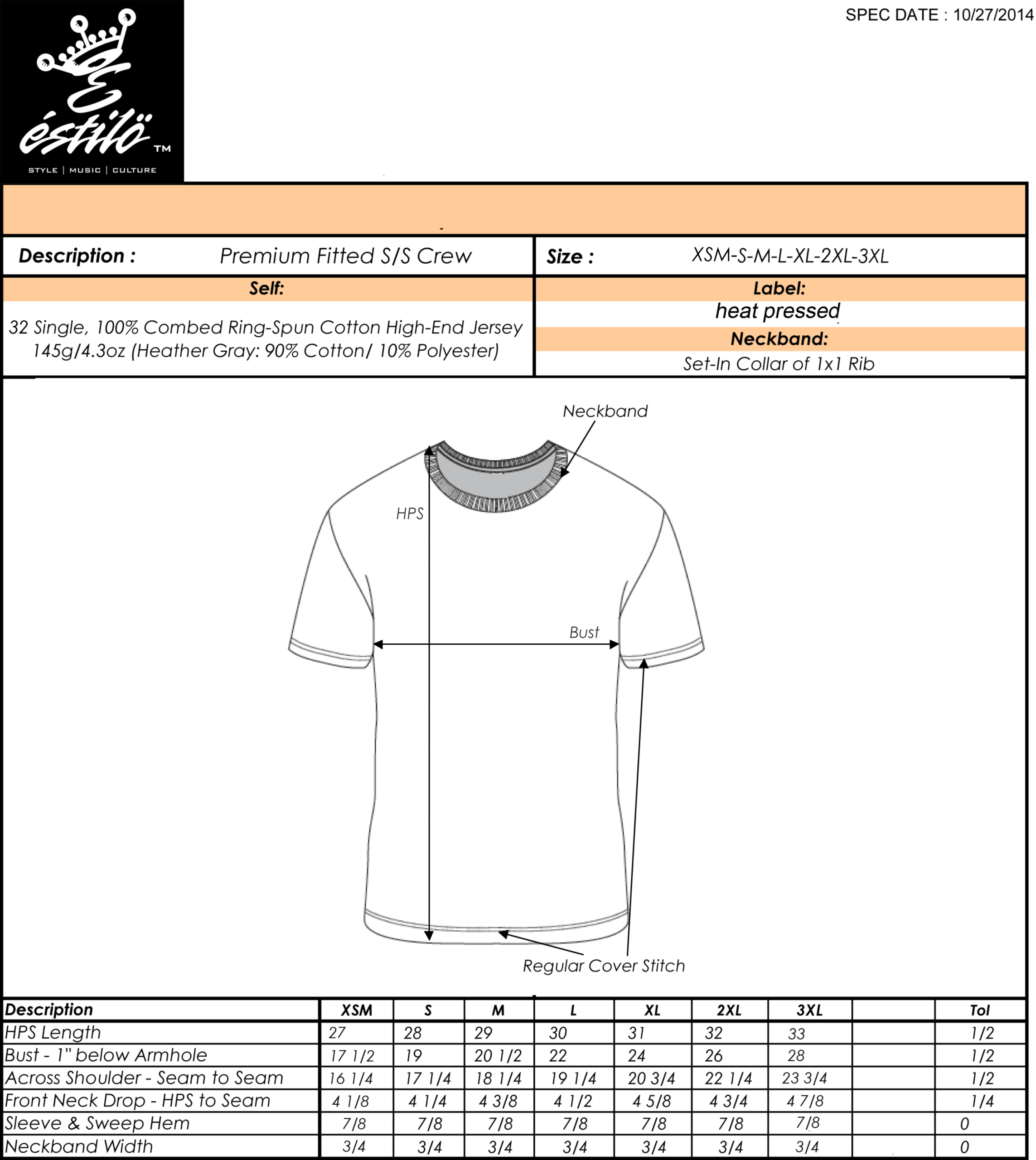 Tees Size Chart