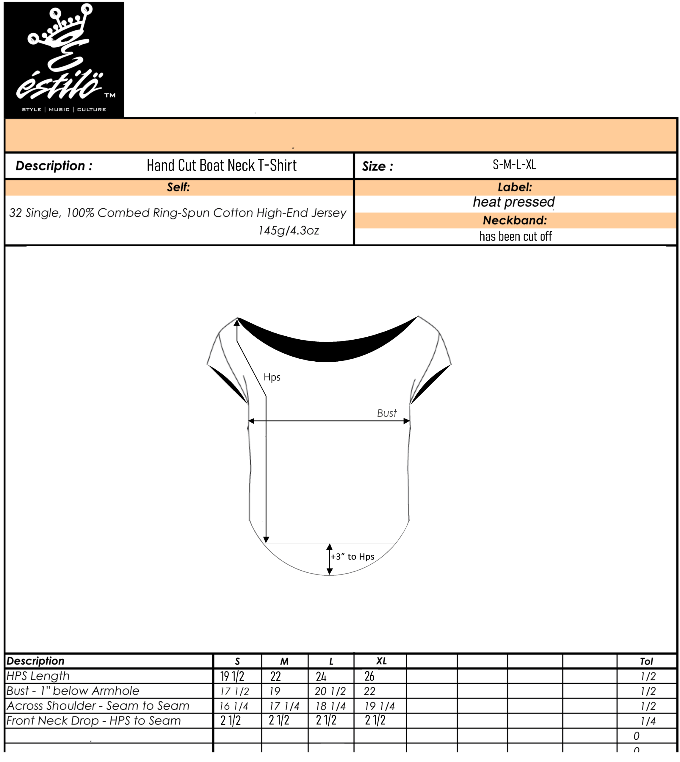 Cut Tops Size Chart