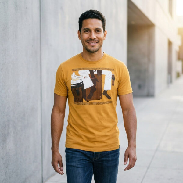 Cajon Afro Peruvian T-shirt, Antique Gold