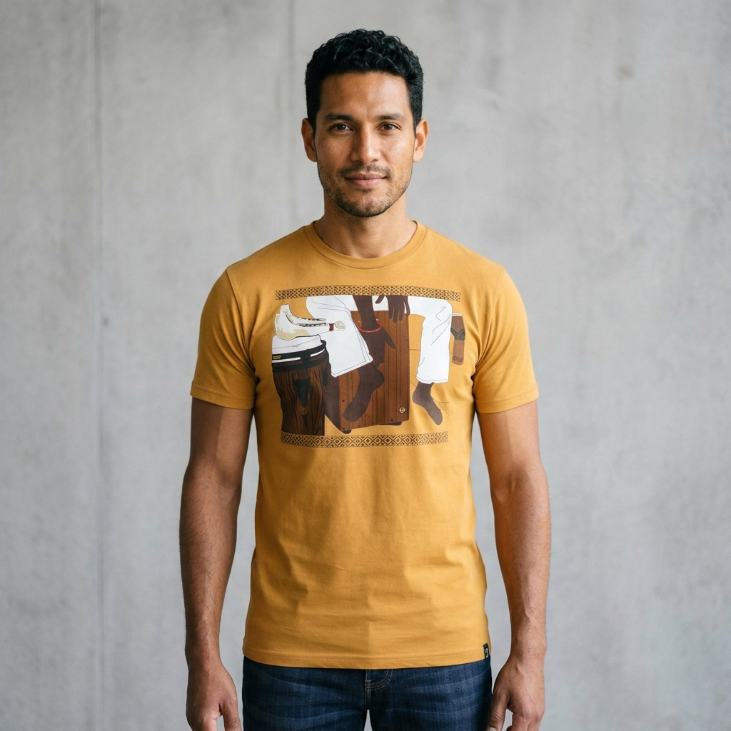 Cajon Afro Peruvian T-shirt, Antique Gold