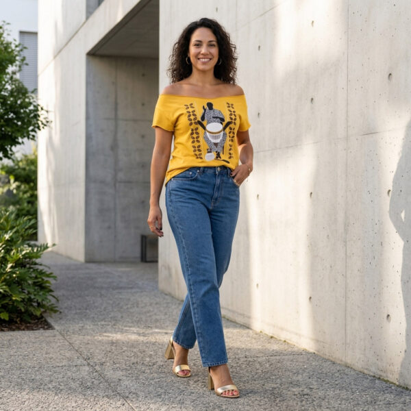 African Soul Dejembe Player Cut Boat Neck T-shirt
