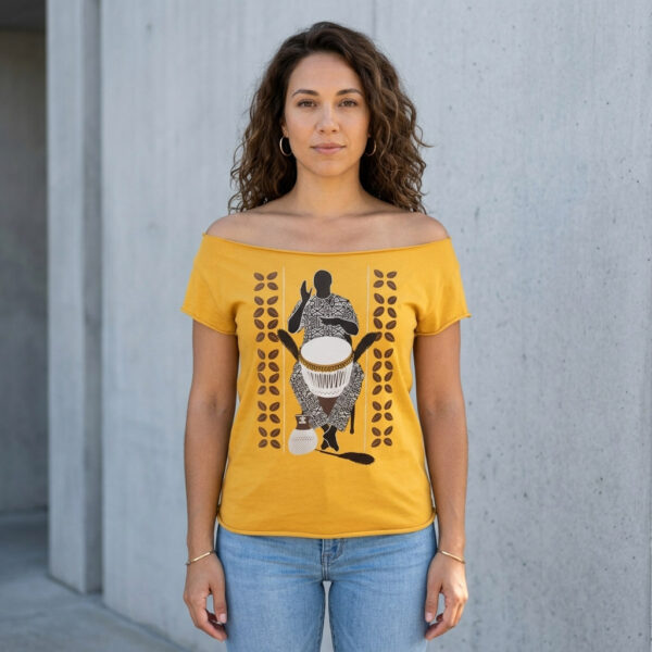 African Soul Dejembe Player Cut Boat Neck T-shirt