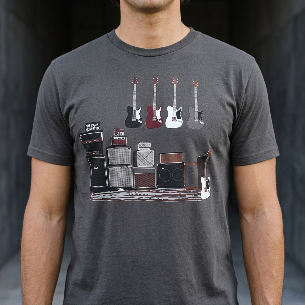 Amped Up Electric Bass Guitar & Amps T-shirt - Image 3
