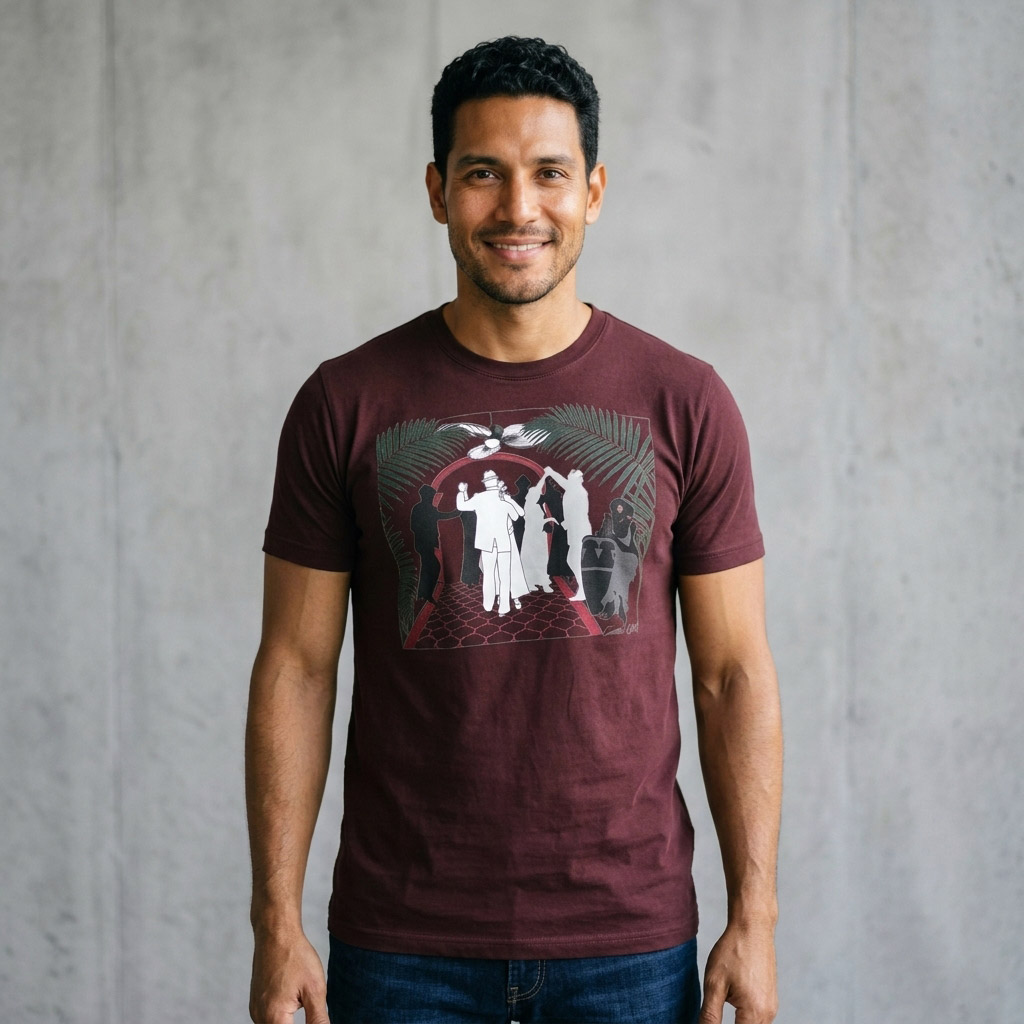Art Deco Cuban Cafe T-shirt, Oxblood