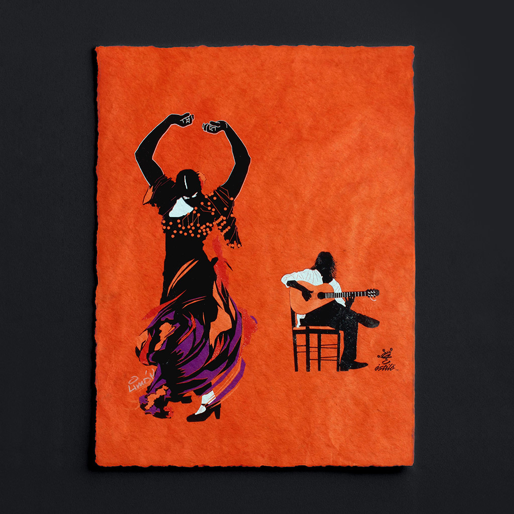 Flamenco Dancer & Spanish Guitar Art Print on Paper - Image 3