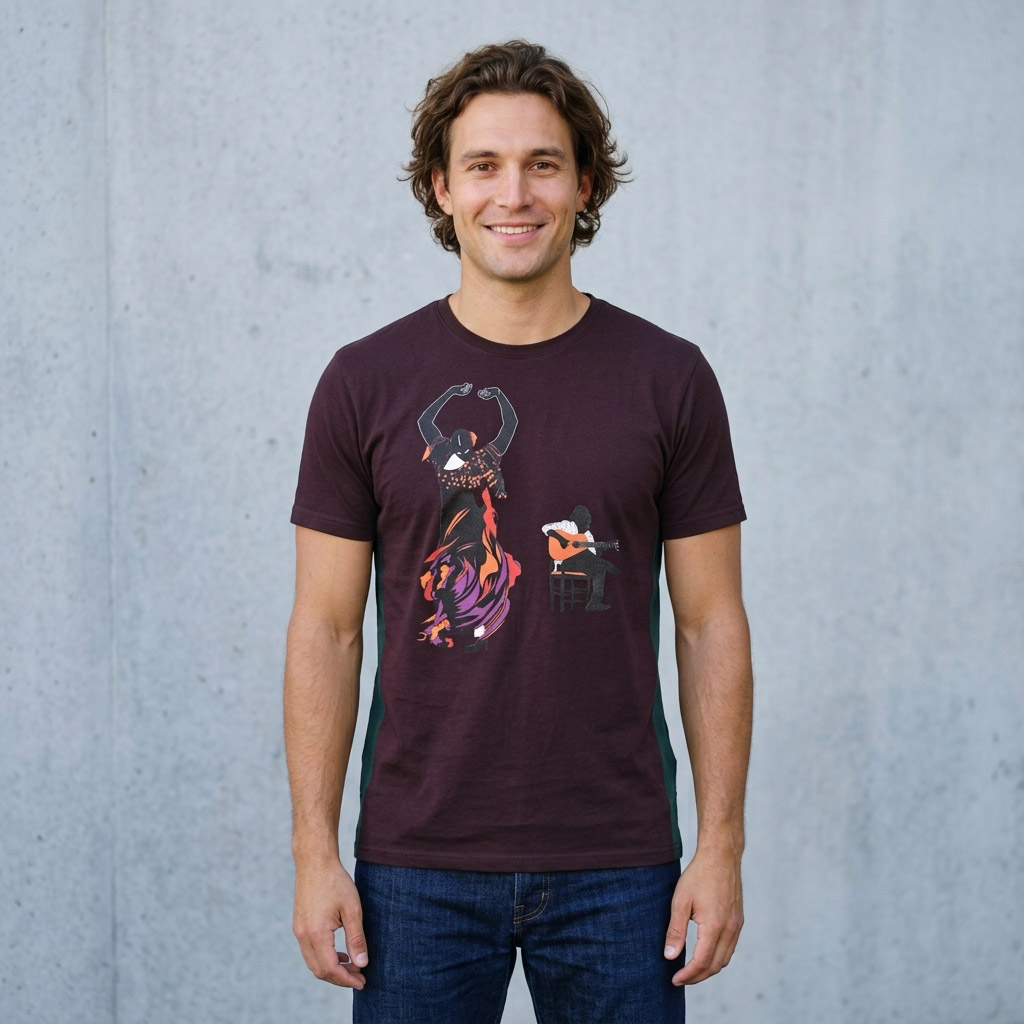 Flamenco Dancer & Spanish Guitar  T-shirt, Oxblood