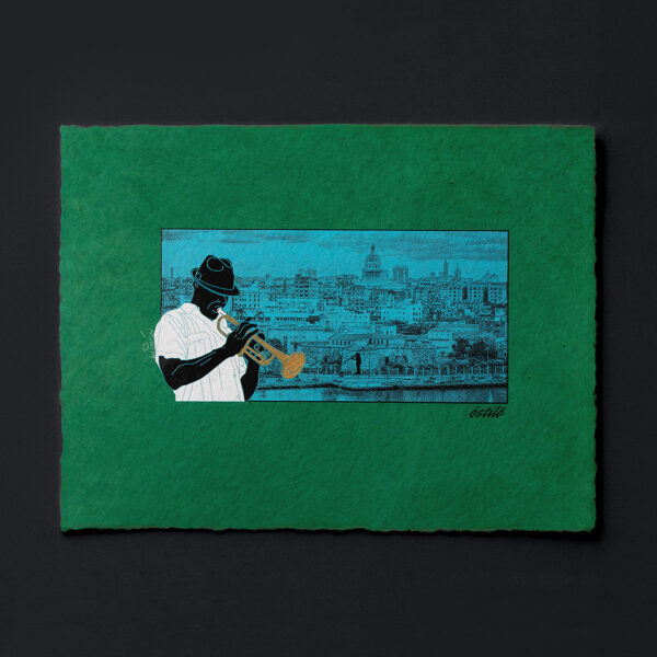 Havana Blues, Trumpet Player Havana, Cuba Skyline Art Print on Paper