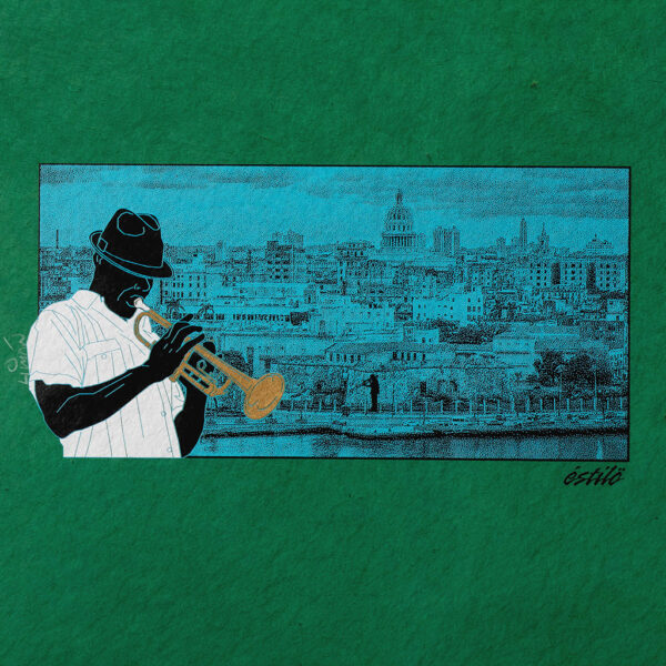 Havana Blues, Trumpet Player Havana, Cuba Skyline Art Print on Paper
