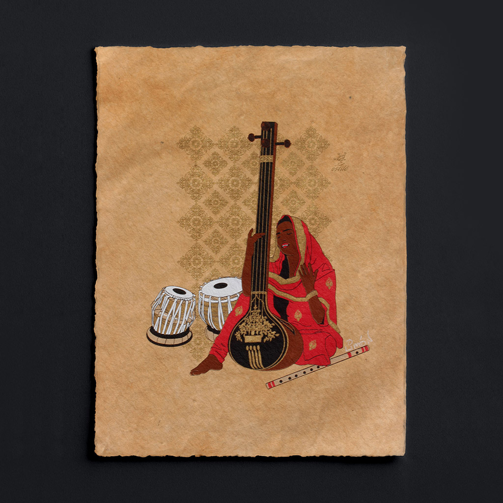 Hindustani Art Print on Paper, Tan