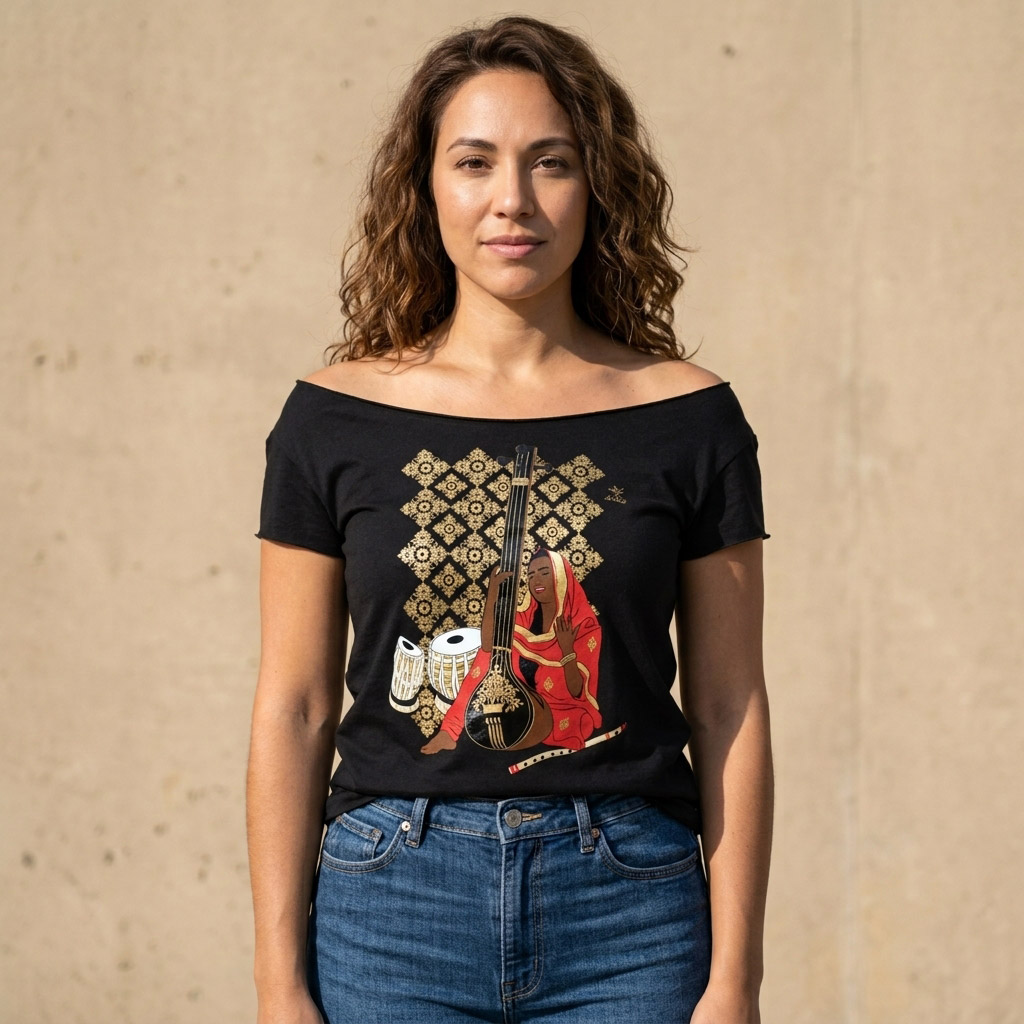 Hindustani Cut Boat Neck T-shirt, Black