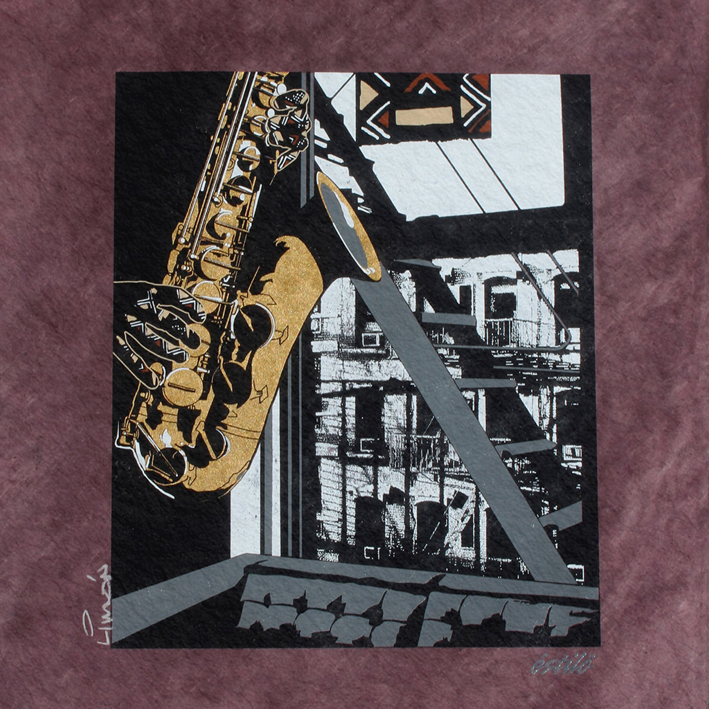 Inner City Saxophone Art Print on Paper, Gold - Image 6