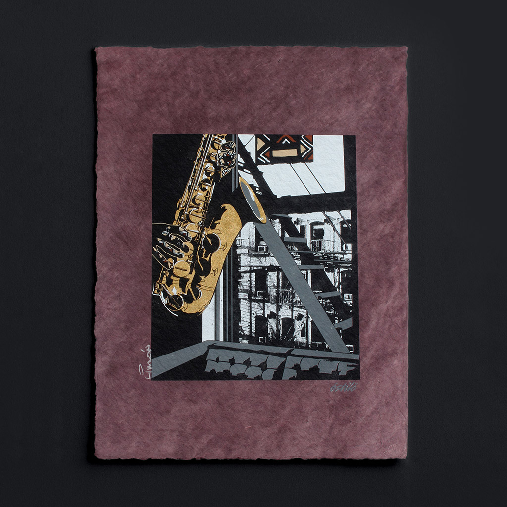 Inner City Saxophone Art Print on Paper, Gold - Image 5